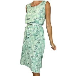 Vintage green bamboo print midi dress M
